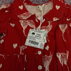 Kate Quinn Red Dress with Heart and Animal Pattern